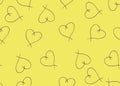 Seamless pattern with violet hearts on yellow background. St. Valentine`s print. Concept. Print, packaging, wallpaper design