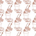 Seamless pattern with a violin and a high hat, monocle and mustache