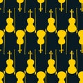 Seamless pattern of violins on dark background, icon classical musical instruments, vector illustration