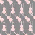 Seamless pattern of violins on grey background, icon classical musical instruments, vector illustration