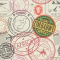 Seamless pattern with visa rubber stamps on passport Royalty Free Stock Photo