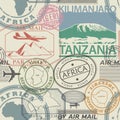 Seamless pattern with visa rubber stamps on passport with text Africa Royalty Free Stock Photo