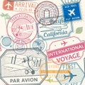 Seamless pattern with visa rubber stamps on passport Royalty Free Stock Photo