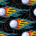 Seamless pattern with volleyball balls and flame.