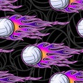 Seamless pattern with volleyball balls and flame.
