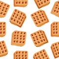 Seamless pattern of waffles with various fillings. Vector illustration of waffles, pastries for breakfast, sweet snacks