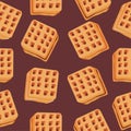 Seamless pattern of waffles with various fillings. Vector illustration of waffles, pastries for breakfast, sweet snacks