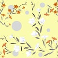 Pattern white and orange flowers on a citric