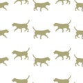 Seamless pattern. Walking english beagle puppy isolated on a white background. Dog silhouette. Endless texture. Design