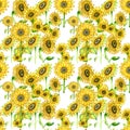 Seamless pattern wallpaper digital peiper sunflower watercolor