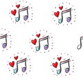 seamless pattern wallpaper of musical notes and hearts. Vector Illustration Royalty Free Stock Photo