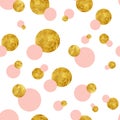 Abstract background - seamless pattern wallpaper with pink and gold polka dots