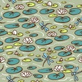 Seamless pattern with water lily