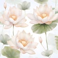 Seamless pattern with water lily and lotus flowers. Royalty Free Stock Photo