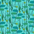 Seamless pattern with water and underwater plants Royalty Free Stock Photo