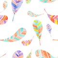 Seamless pattern of watercolor abstract feathers