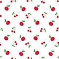 Seamless pattern with watercolor apple and cherry