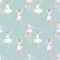 Seamless pattern with watercolor ballet dancers