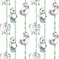 Seamless pattern with watercolor bamboo and pandas