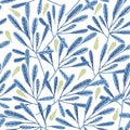 Seamless pattern with watercolor blue branches