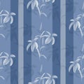 Seamless pattern watercolor blue flowers of lily on a deep blue background with gray vertical stripes Royalty Free Stock Photo