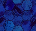 Seamless pattern with watercolor blue hexagons. Royalty Free Stock Photo