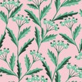 Seamless pattern with watercolor branches, berries and leaves