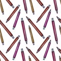 Seamless pattern watercolor brown mechanical collet pencil isolated on white background. Art hand drawn creative object Royalty Free Stock Photo