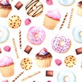 Seamless pattern with watercolor cakes Royalty Free Stock Photo