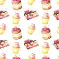 Seamless pattern with watercolor cakes Royalty Free Stock Photo