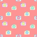 Seamless pattern with watercolor cameras