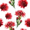 Seamless pattern with watercolor carnation flowers