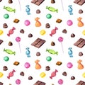 Seamless pattern with watercolor chocolate candies