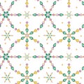 Seamless pattern Watercolor Christmas crystal snowflake. Beautiful bright colors jewelry medallion, brooch, decoration Royalty Free Stock Photo