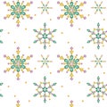 Seamless pattern Watercolor Christmas crystal snowflake. Beautiful bright colors jewelry medallion, brooch, decoration Royalty Free Stock Photo