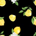 Seamless pattern watercolor with citrus lemon fruit white flower background Royalty Free Stock Photo