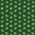 Seamless pattern with watercolor clover and ladybugs. Spring decor with green grass and bugs