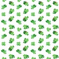 Seamless pattern with watercolor clover and ladybugs. Spring decor with green grass and bugs Royalty Free Stock Photo