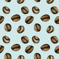 Seamless pattern with watercolor coffe beans