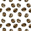 Seamless pattern with watercolor coffe beans