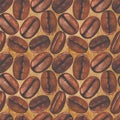 Seamless pattern with watercolor coffee beans on old paper background Royalty Free Stock Photo