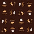 Seamless pattern watercolor coffee and pizza