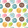 Seamless pattern with watercolor colorful donuts isolated on white background Royalty Free Stock Photo