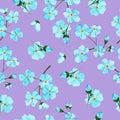 Seamless pattern with watercolor colors blue - forget-me-not
