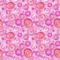 Seamless pattern of watercolor concentric circles in pink colors