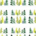 Seamless pattern with watercolor conifer trees. To design and decor backgrounds, banners, flyers