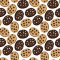 Seamless pattern of watercolor cookies with chocolate chips