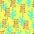 Seamless pattern with watercolor corals and algae branches