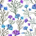 Seamless pattern with watercolor cornflowers