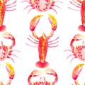 Seamless pattern with watercolor crab